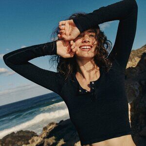 NWT FP Movement Black Bail Out Long Sleeve Layer, size M/L